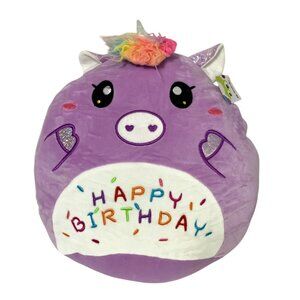 New Happy Birthday Unicorn Plush Stuffed Animal Doll Toy Purple 12 in Tall Cozy